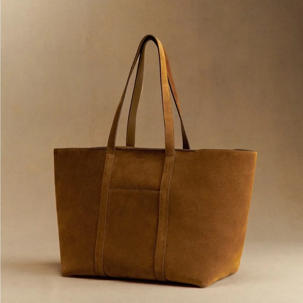 EUC Sezane Camel Beige Caramel Sand Suede Gabin Tote Bag Weekender Large Maxi